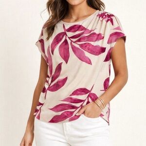NWT Jules & Leopold Tropical Palm Gathered Shoulder Top